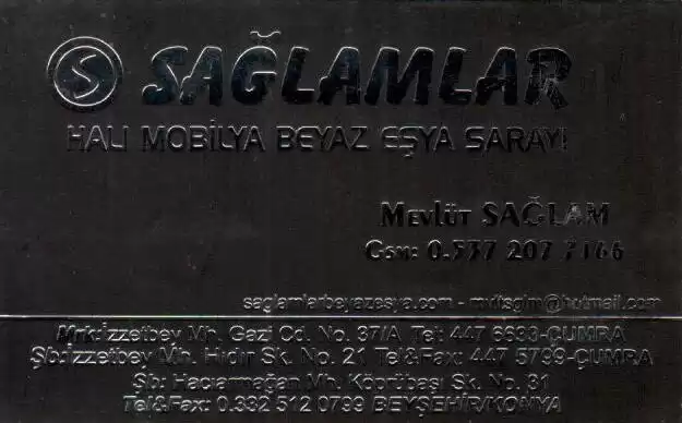 Sağlamlar Halı Mobilya Beyaz Eşya Sarayı Kartviziti